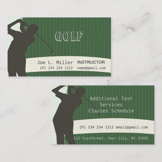 Achttien Holes, Sporty Green Golfer Pattern Visitekaartje (Voorkant / Achterkant)