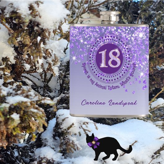 Achttien & Paarse Glitter & Drink Quote Heupfles