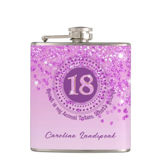 Achttien & Roze Glitter & Drink Quote Heupfles (Voorkant)