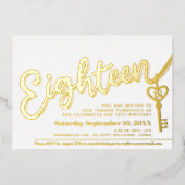 Achttien scripttekstcode 18e verjaardags goud wit folie uitnodiging (Voorkant)
