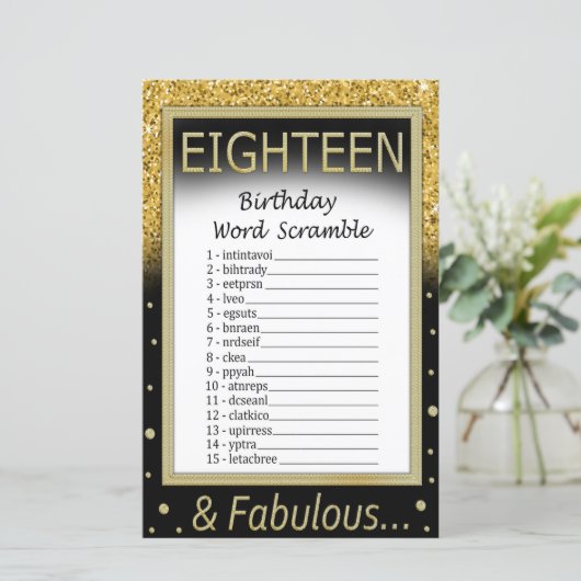 Achttien verjaardag Word Scramble Game (Staand voorkant)