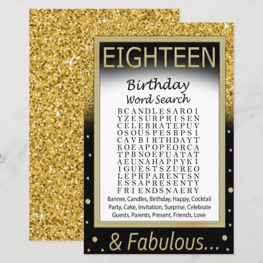 Achttien verjaardag Word Search Game (Voorkant / Achterkant)