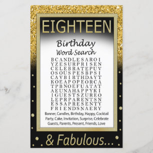 Achttien verjaardag Word Search Game