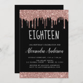 Achttiende - 18e Roos Gouden Glitter Verjaardag Kaart (Voorkant / Achterkant)