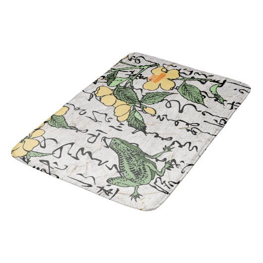 Achttiende eeuw Japanse Botanische Kikker Toad Badmat (Gekanteld)