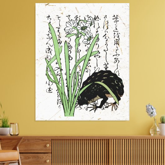 Achttiende eeuw Japanse Botanische Kikker Toad Canvas Afdruk (Insitu (Woonkamer))