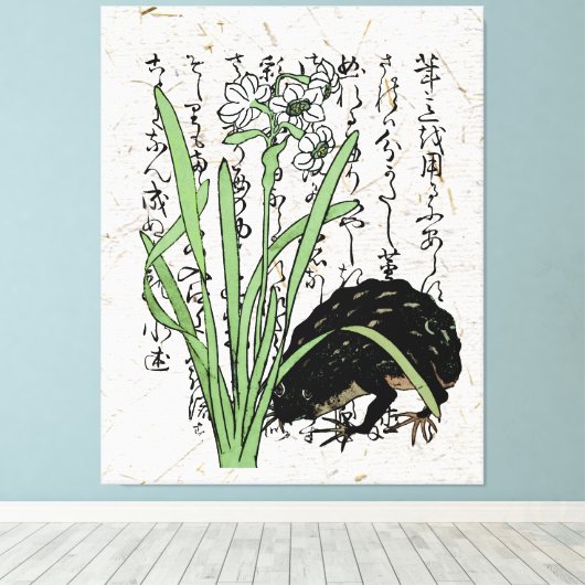 Achttiende eeuw Japanse Botanische Kikker Toad Canvas Afdruk (Insitu (Houten vloer))