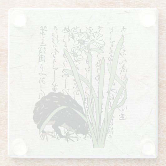 Achttiende eeuw Japanse Botanische Kikker Toad Glazen Onderzetter (Achterkant)