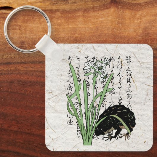 Achttiende eeuw Japanse Botanische Kikker Toad Sleutelhanger (Voorkant)