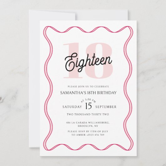 Achttiende Retro Wavy Minimalist 18e Verjaardag Kaart (Voorkant)