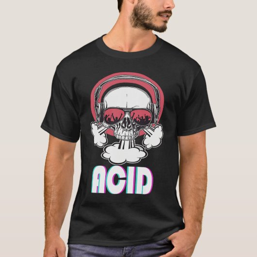 Acid Disco Music Techno Trance Skull T-shirt (Voorkant)