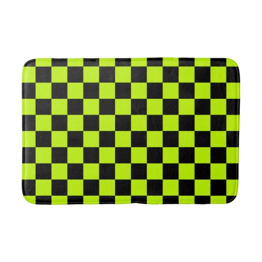 Acid green black checkerboard pattern badmat (Voorkant)