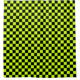 Acid green black checkerboard pattern douchegordijn