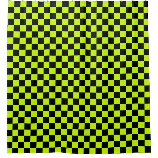 Acid green black checkerboard pattern douchegordijn (Voorkant)