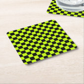 Acid green black checkerboard pattern kartonnen onderzetters (Schuin)