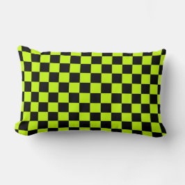 Acid green black checkerboard pattern kussen