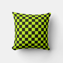 Acid green black checkerboard pattern kussen
