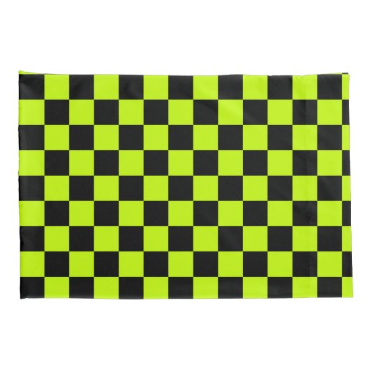 Acid green black checkerboard pattern kussensloop (Achterkant-Rechts)