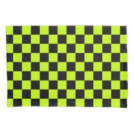 Acid green black checkerboard pattern kussensloop
