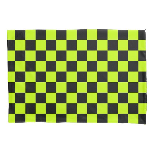 Acid green black checkerboard pattern kussensloop (Voorkant-Links)