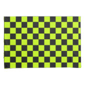 Acid green black checkerboard pattern kussensloop (Voorkant-Rechts)