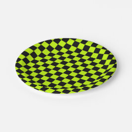 Acid green black checkerboard pattern papieren bordje