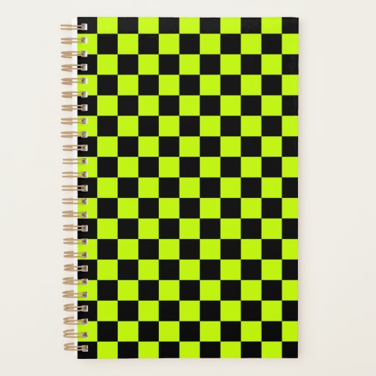 Acid green black checkerboard pattern planner (Voorkant)