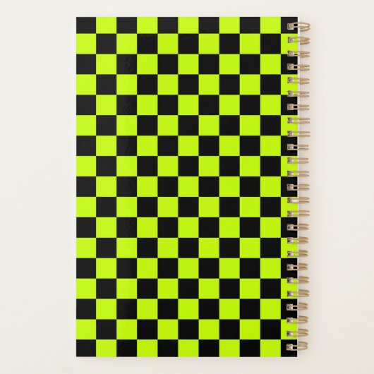 Acid green black checkerboard pattern planner (Achterkant)