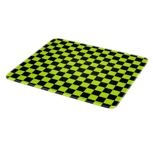 Acid green black checkerboard pattern snijplank (Hoek)