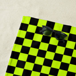 Acid green black checkerboard pattern strandlaken