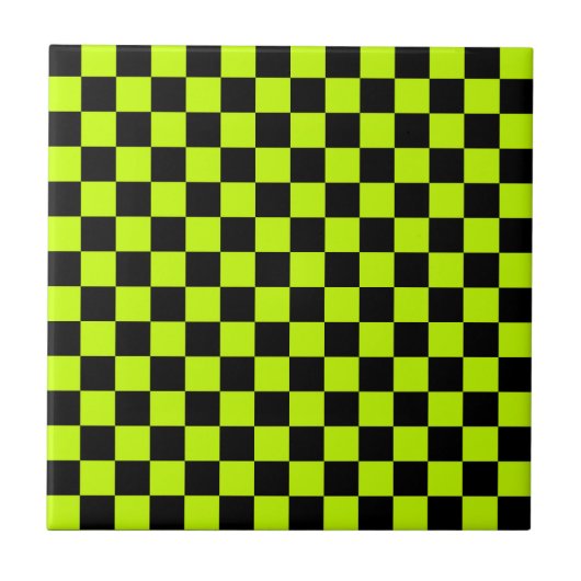 Acid green black checkerboard pattern tegeltje (Voorkant)