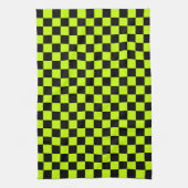 Acid green black checkerboard pattern theedoek (Verticaal)