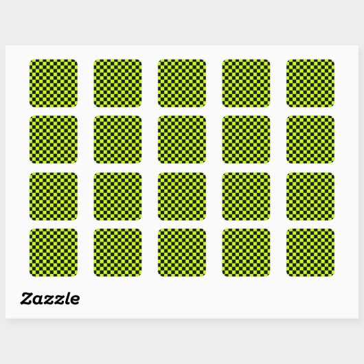 Acid green black checkerboard pattern vierkante sticker (Vel)