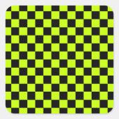 Acid green black checkerboard pattern vierkante sticker (Voorkant)