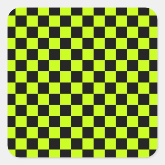 Acid green black checkerboard pattern vierkante sticker (Voorkant)