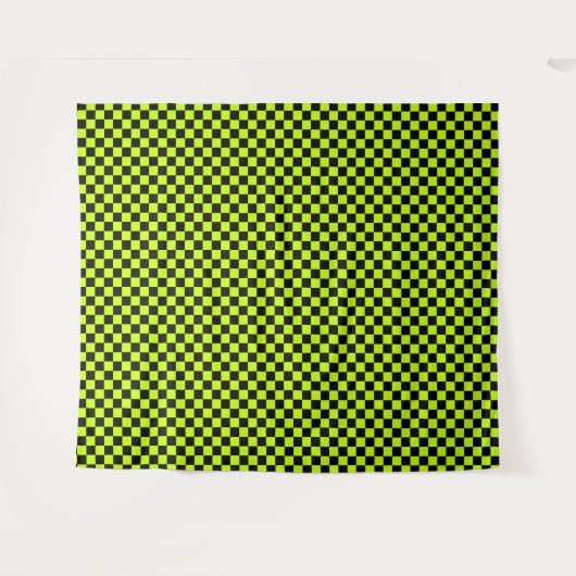 Acid green black checkerboard pattern wandkleed (Voorkant (horizontaal))