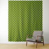 Acid green black checkerboard pattern wandkleed (In situ)