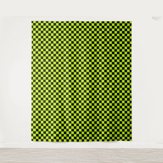Acid green black checkerboard pattern wandkleed (Voorkant)