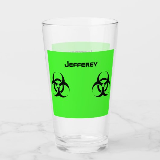 Acid Green Gift Biohazard Personaliseer naambier Glas (Voorkant)