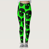 Acid Green Gothic Big Black Skulls Leggings (Voorkant)