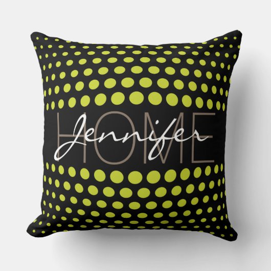 Acid green polka punts home monogram kussen (Voorkant)