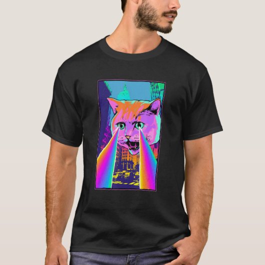 Acid Pixie Laser Cat in City Psychedelic Tripp T-shirt (Voorkant)