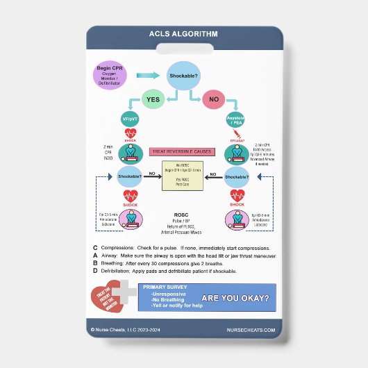 ACLS-algoritme door Nurse Cheats® Badge (Voorzijde)