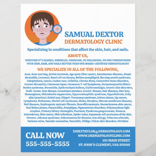 Acne Design, Dermatologist, Dermatology Clinic Flyer (Voorkant)