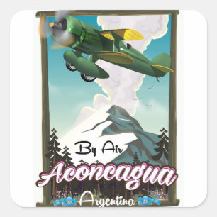 Aconcagua -Argentinië vintage vliegtuigposterprint Vierkante Sticker