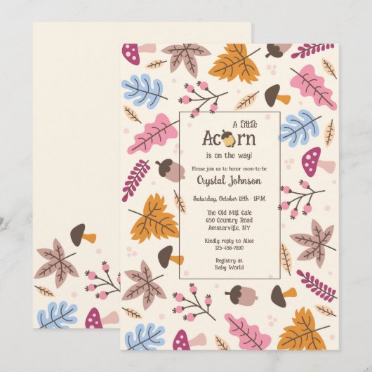 Acorn Baby shower Kaart (Voorkant / Achterkant)