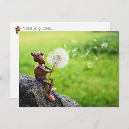 Acorn elf blaast naar dandelion briefkaart (Voorkant / Achterkant)
