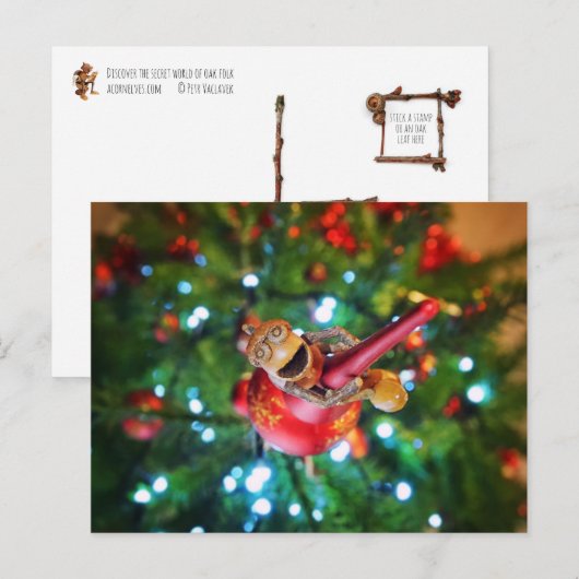 Acorn elf bovenop de kerstboom - Kerstmis Briefkaart (Voorkant / Achterkant)