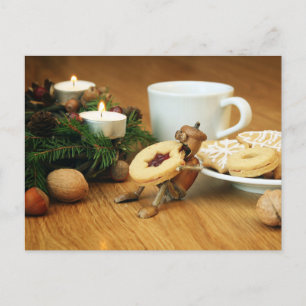 Acorn elf die koekjes eet - kerstkaart briefkaart