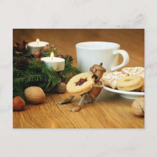 Acorn elf die koekjes eet - kerstkaart briefkaart